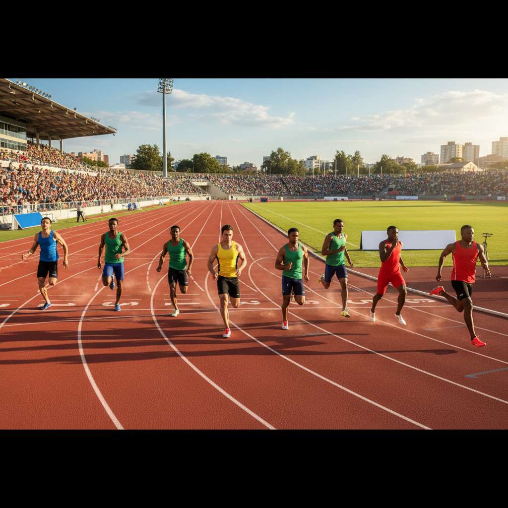 Runners
              participating in a sunrise Berlin marathon event