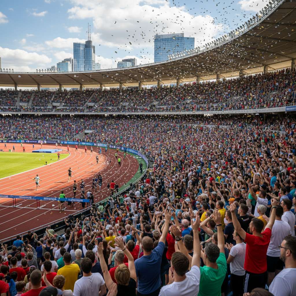 Cheering
              crowd in an athletics stadium 2022
