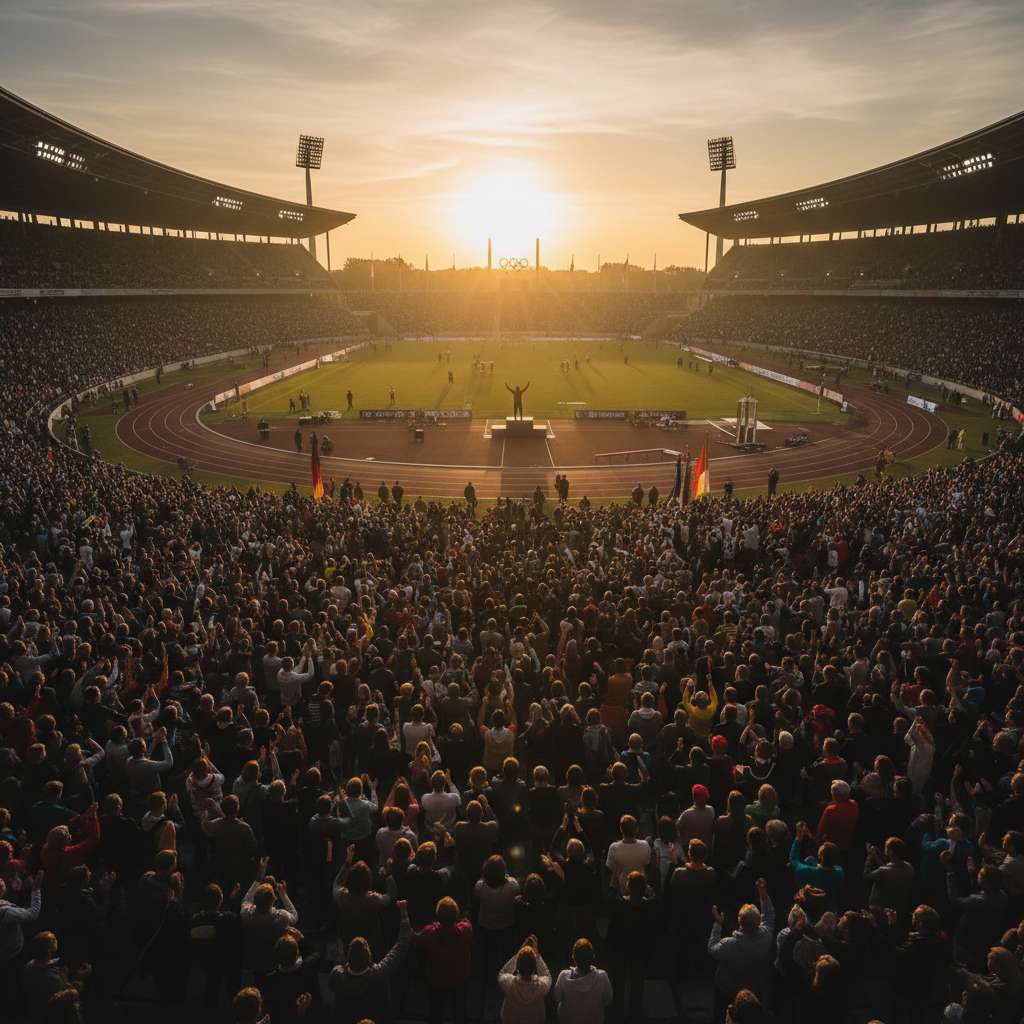 Crowd at
          sunrise in Berlin at a sports event